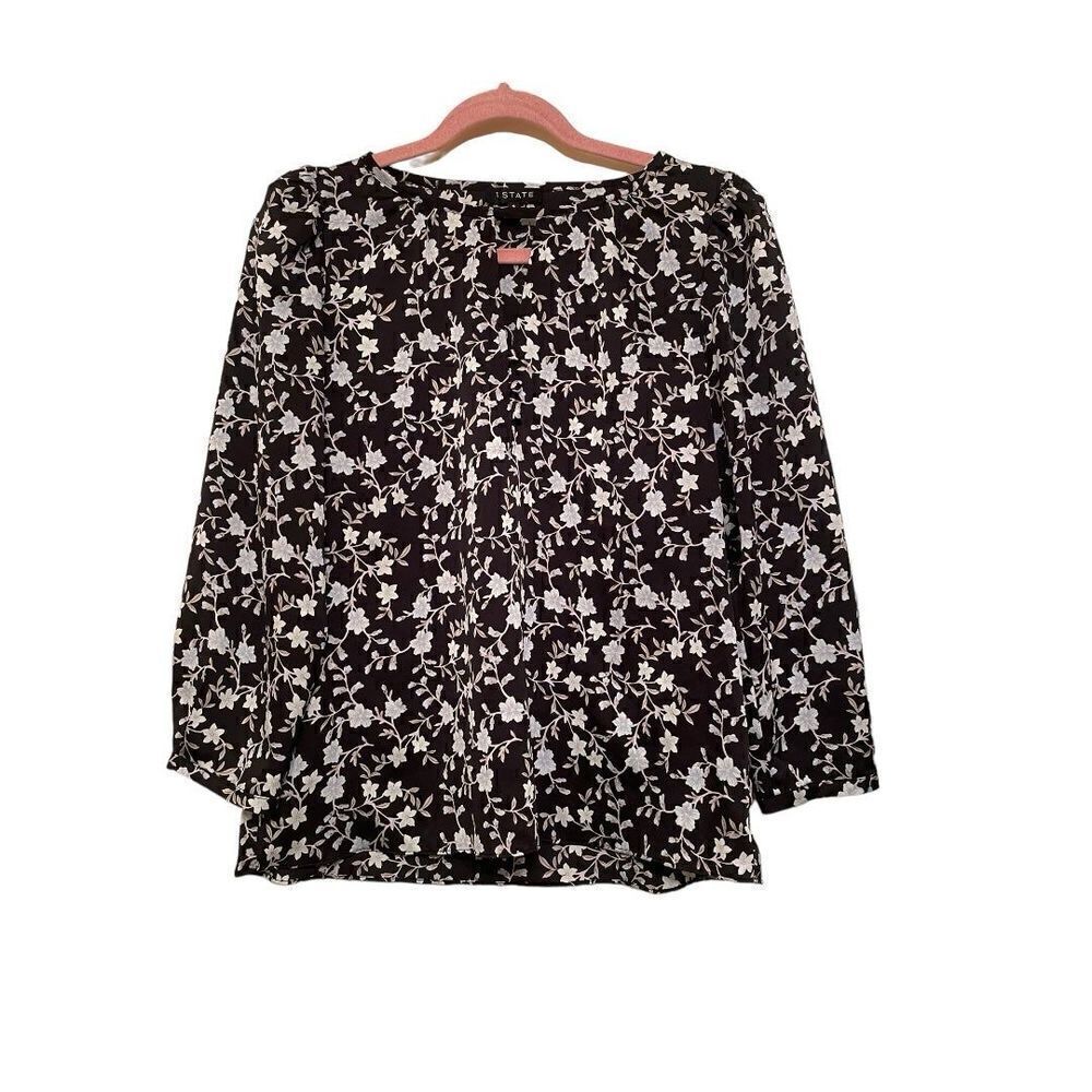 1. State Black Floral Blouse Size Small